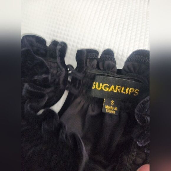 Sugarlips NWOT Michelle velvet and sequined pop sleeves mock neck top blouse - Picture 10 of 16